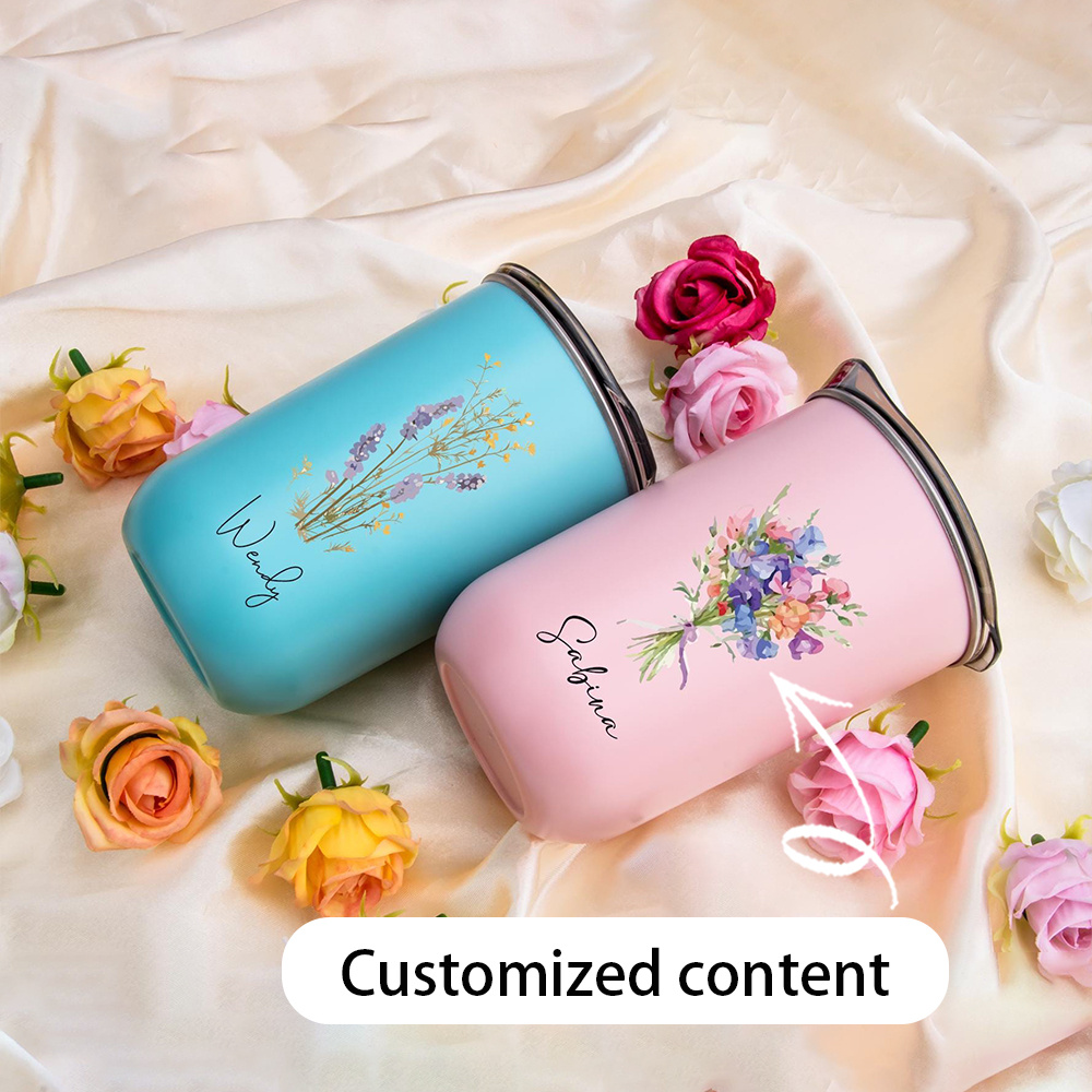 Flask Stainless Steel - Personalized Customization Name: Carnation Flower Stainless