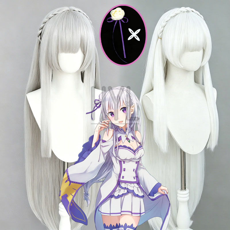 Men Accessories Silver - Anime Re:Zero Emilia Cosplay Wig Silver