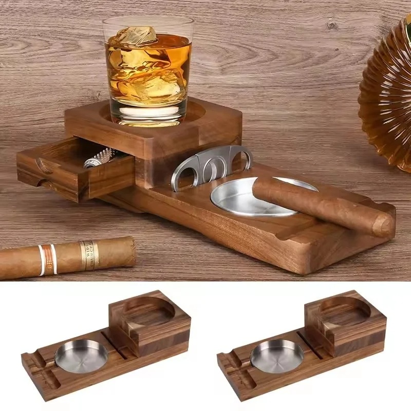 Men Accessories Drawer - Wooden Cigar Ashtray with Drawer -