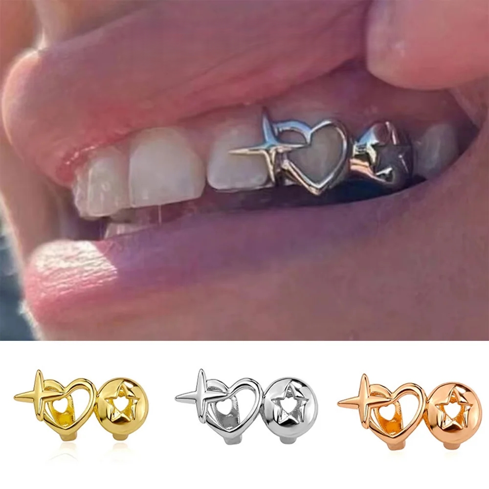 Men Accessories Silver - Punk Hip Hop Hollow Heart Teeth
