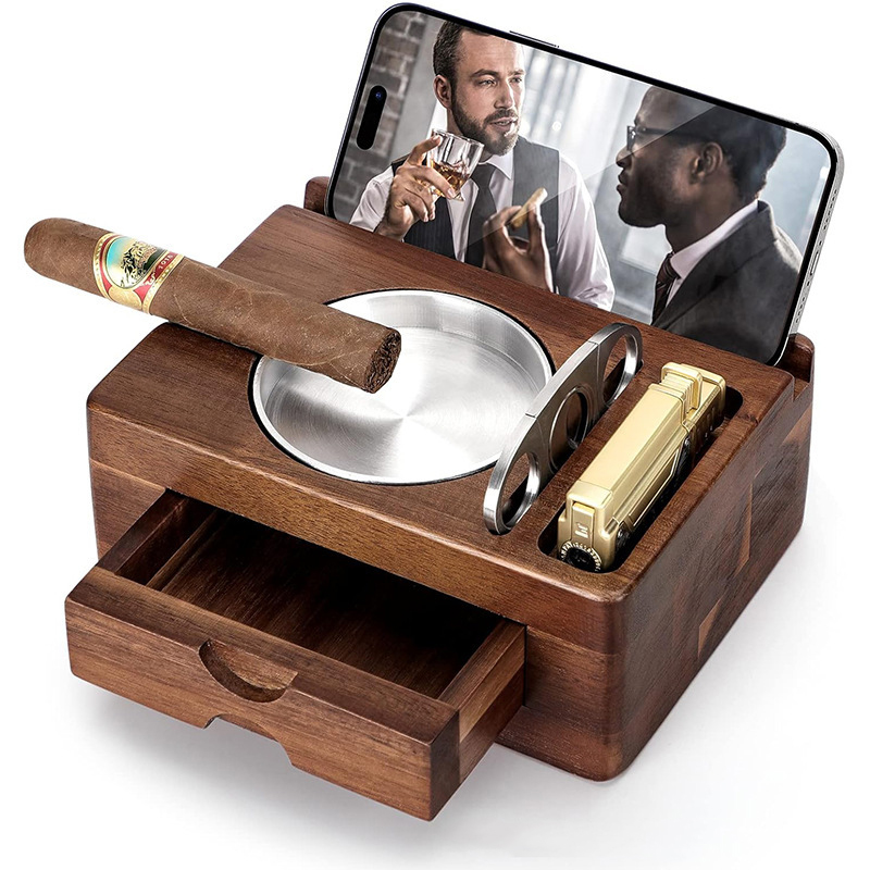 Men Accessories Drawer - Wooden Cigar Ashtray Set Ashtray with