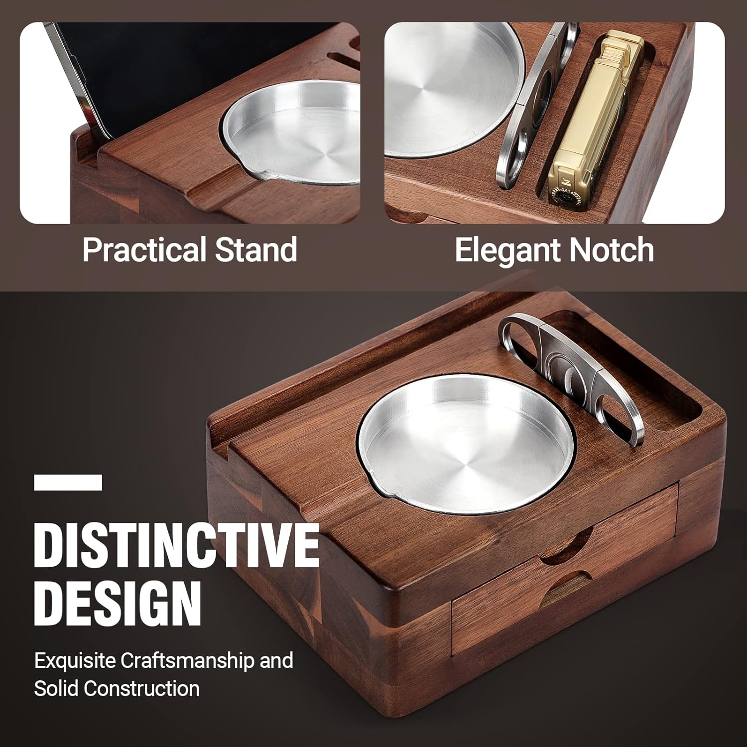 Wooden Ashtrays with Phone Tab - огляд і ціна Men Accessories Drawer