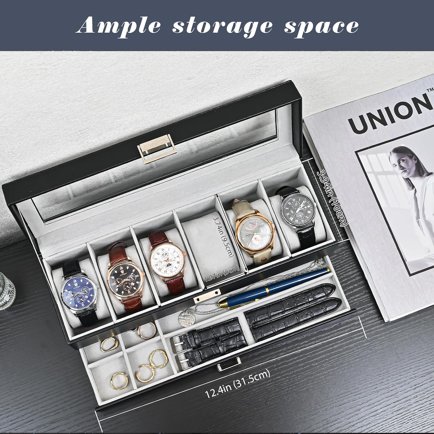 Watch Box 6 Slot with Drawer f - огляд і ціна Men Accessories Drawer