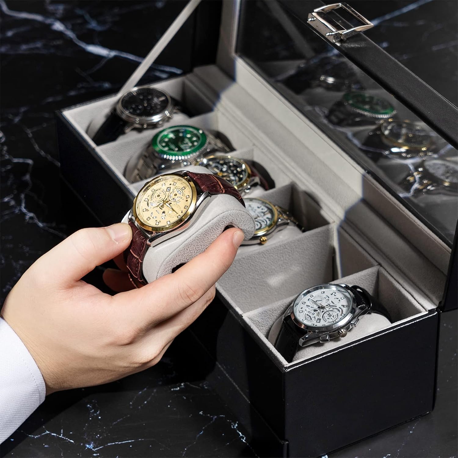 Watch Box 6 Slot with Drawer f - огляд і ціна Men Accessories Drawer