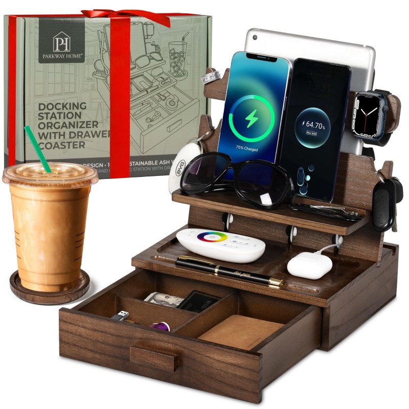 Wood Phone Docking Station wit - огляд і ціна Men Accessories Drawer