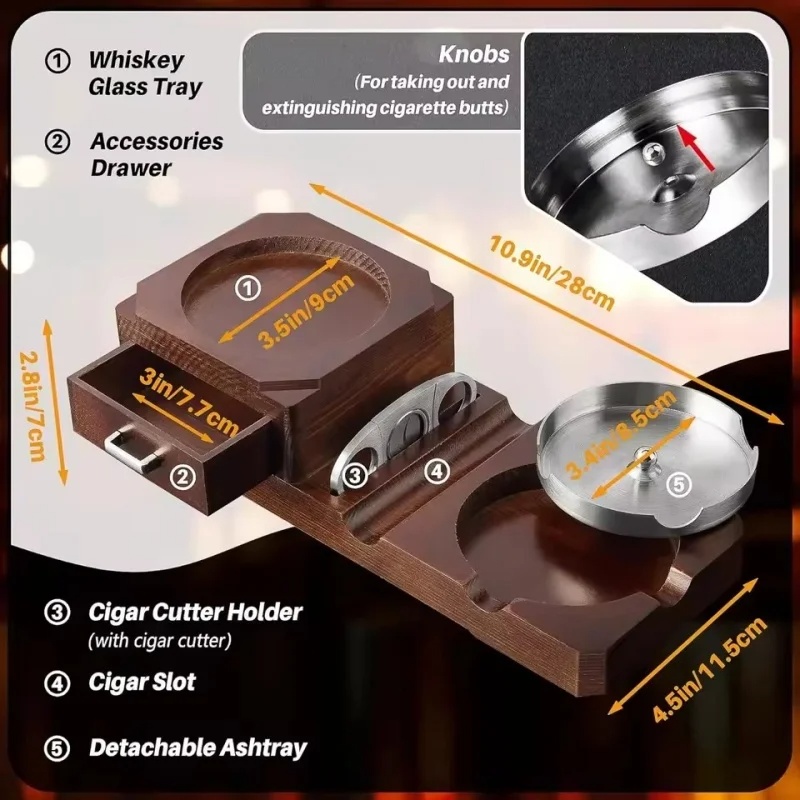 Wooden Cigar Ashtray with Draw - огляд і ціна Men Accessories Drawer